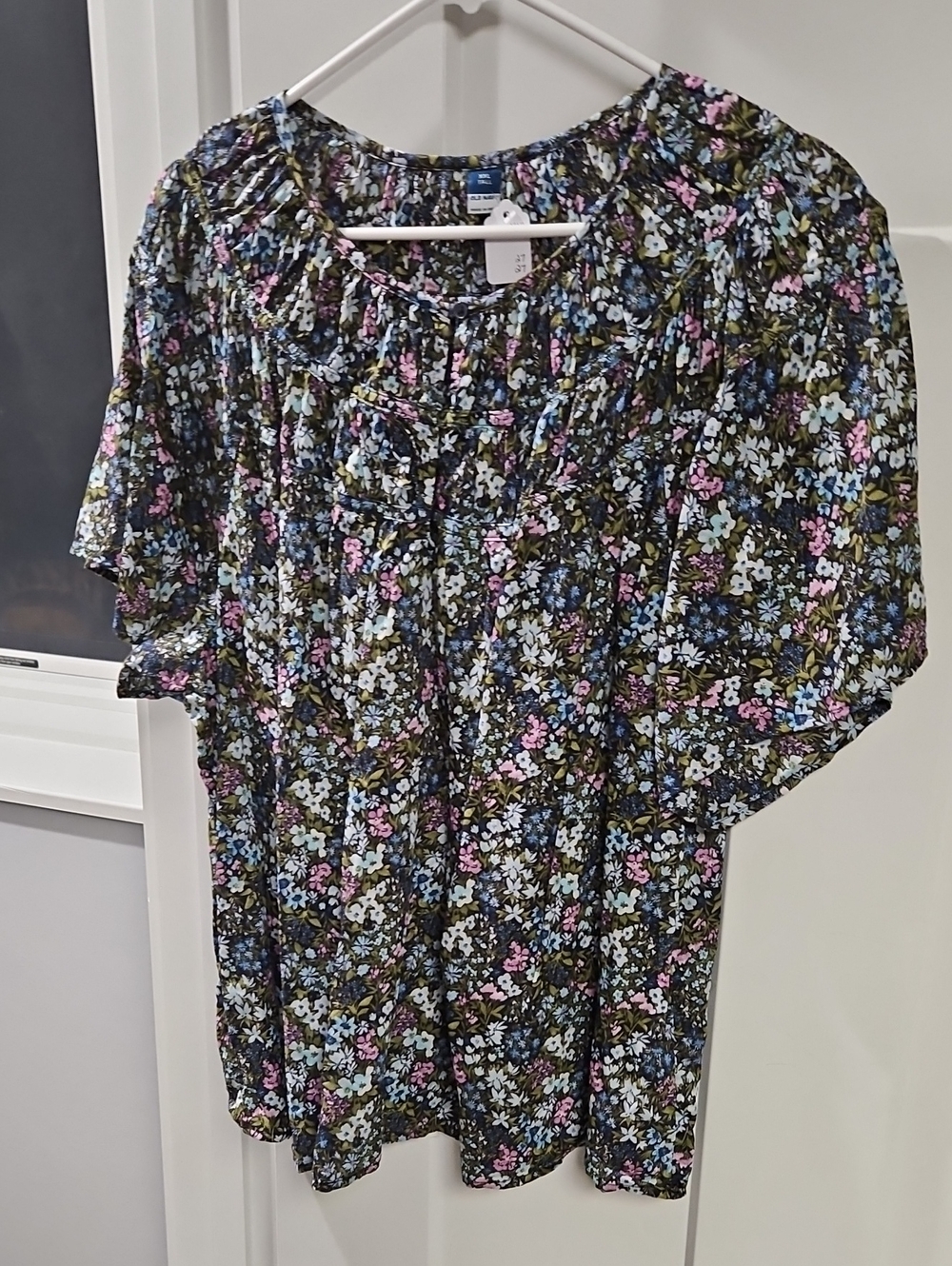 Old Navy Black Floral Smocked Yoke Blouse